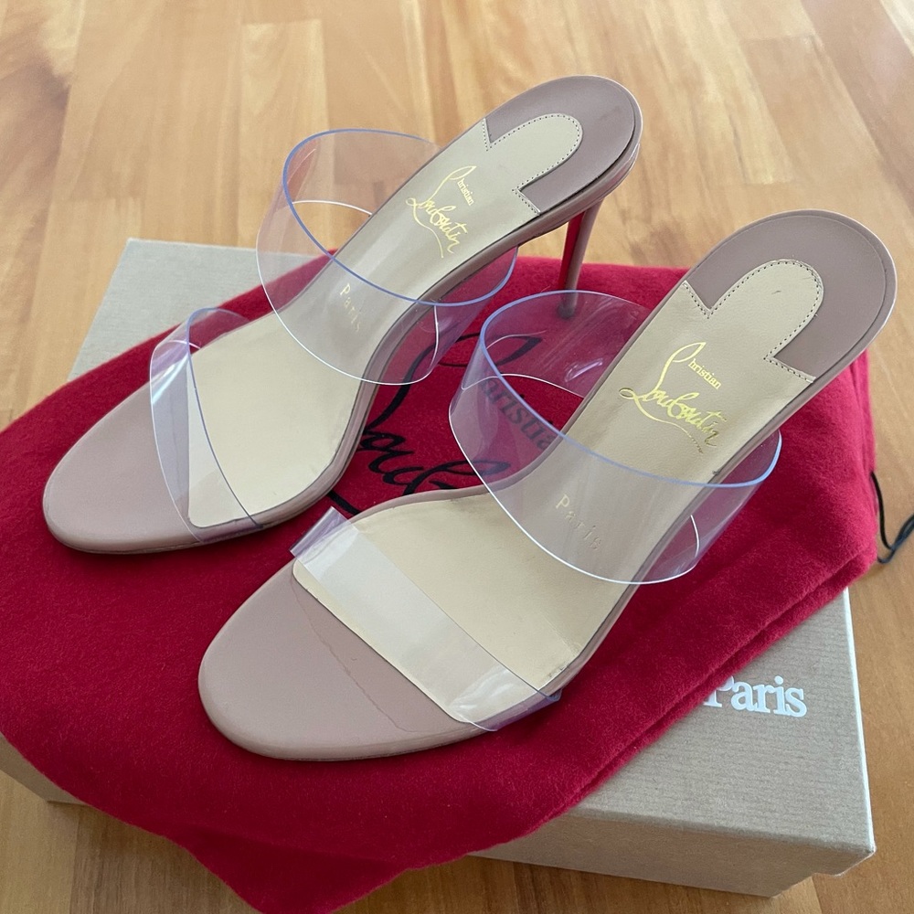 Christian Louboutin Just Nothing PVC & Leather Mules. Size 38.5 Brand New